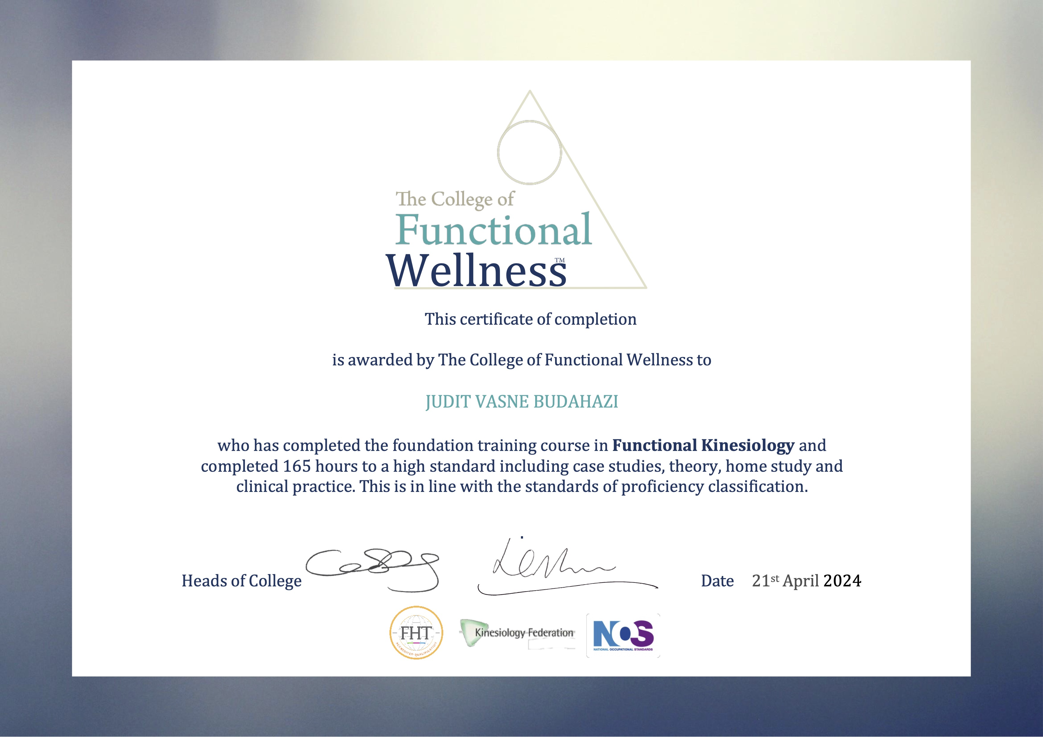 Kinesiology Foundation Diploma certificate preview
